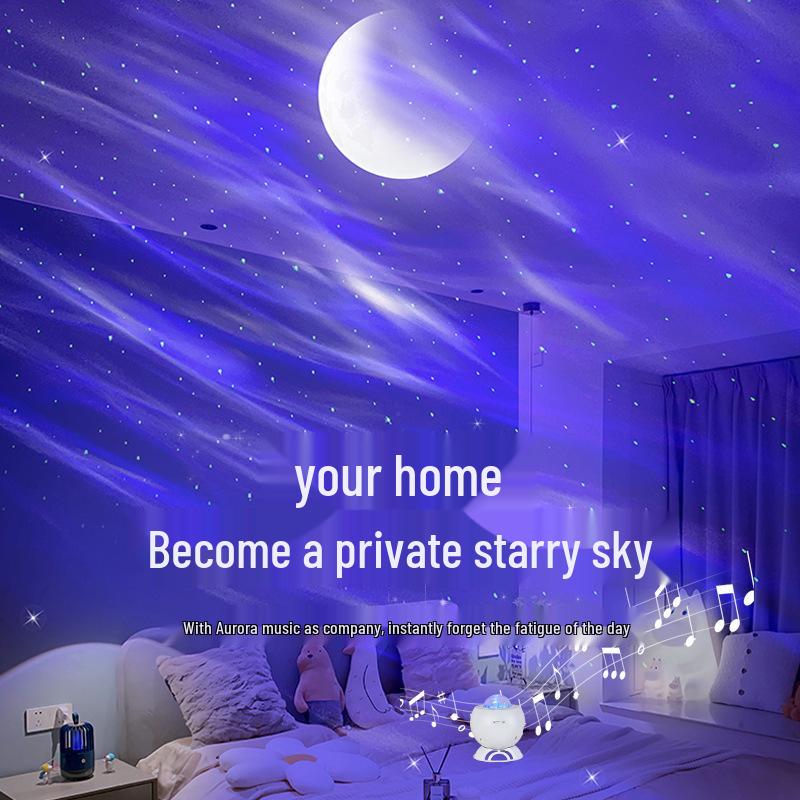 Aurora Starry Sky Projector Night Light with Bluetooth Charging - Romantic Bedside Atmosphere Lamp