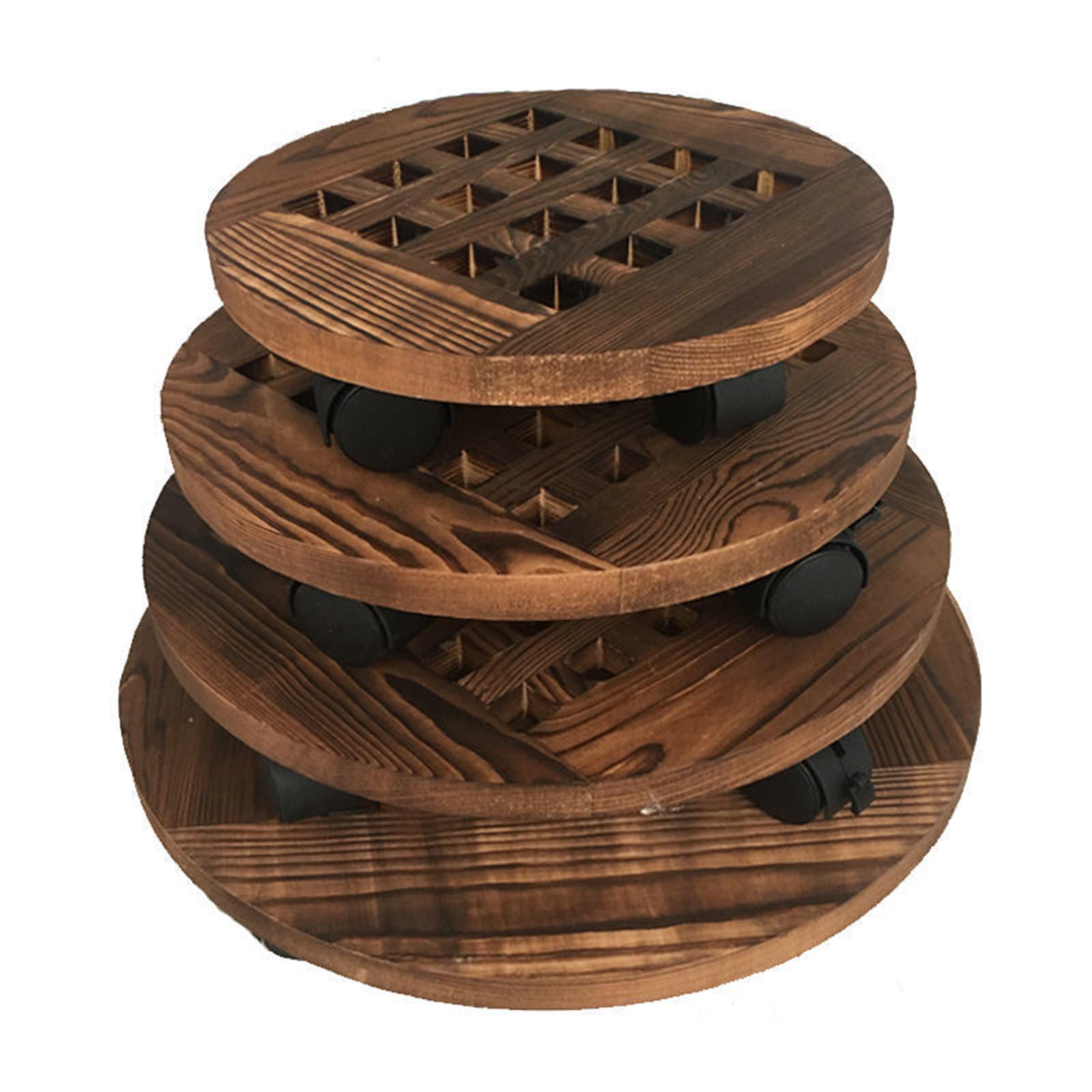 Universal Wheeled Flower Pot Tray Wooden Planter Caddy Plant Pot Rack