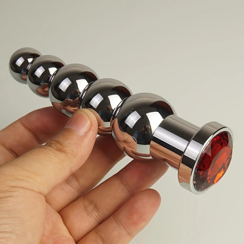 Tapón anal de acero inoxidable para masaje de próstata, con 5 bolas, juguetes sexuales para hombres, mujeres y homosexuales, tapones anales de metal