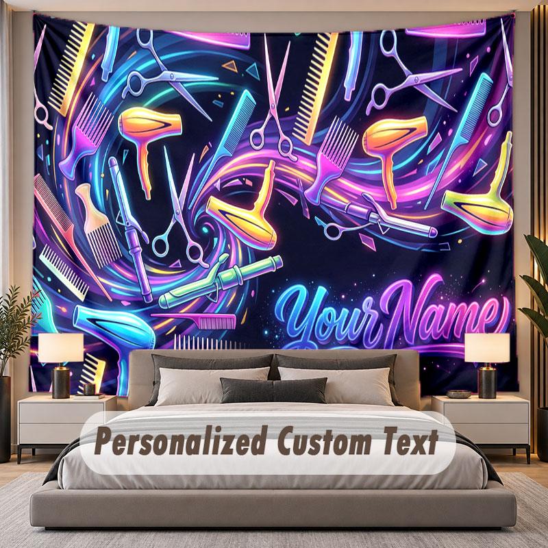 Barber Salon (126) Theme Personalized Tapestry Custom Name Text Wall Hanging Tapestry Home Background Decoration