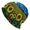 1 Unisex Van Gogh Starry Night Sunflower Themed Knitted Hat - Artistic Blue and Yellow Contrast Color Pattern, Durable Knitted Fabric, Comfortable and