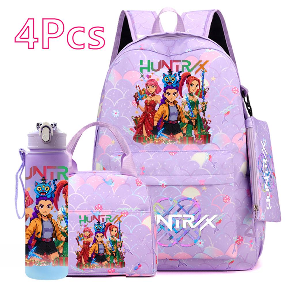 4Pcs/set Christmas KPOP Printed Backpack with Handbag Pencil Case 750Ml Water Bottler for Teenager Boy Girl Large Capacity Bookbag Schoolbag Kid Gift