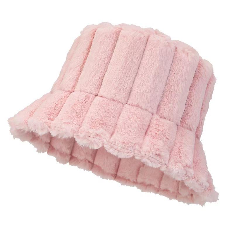 Striped bucket hat women's autumn and winter niche small edge solid color thickened warm windshield versatile basin hat