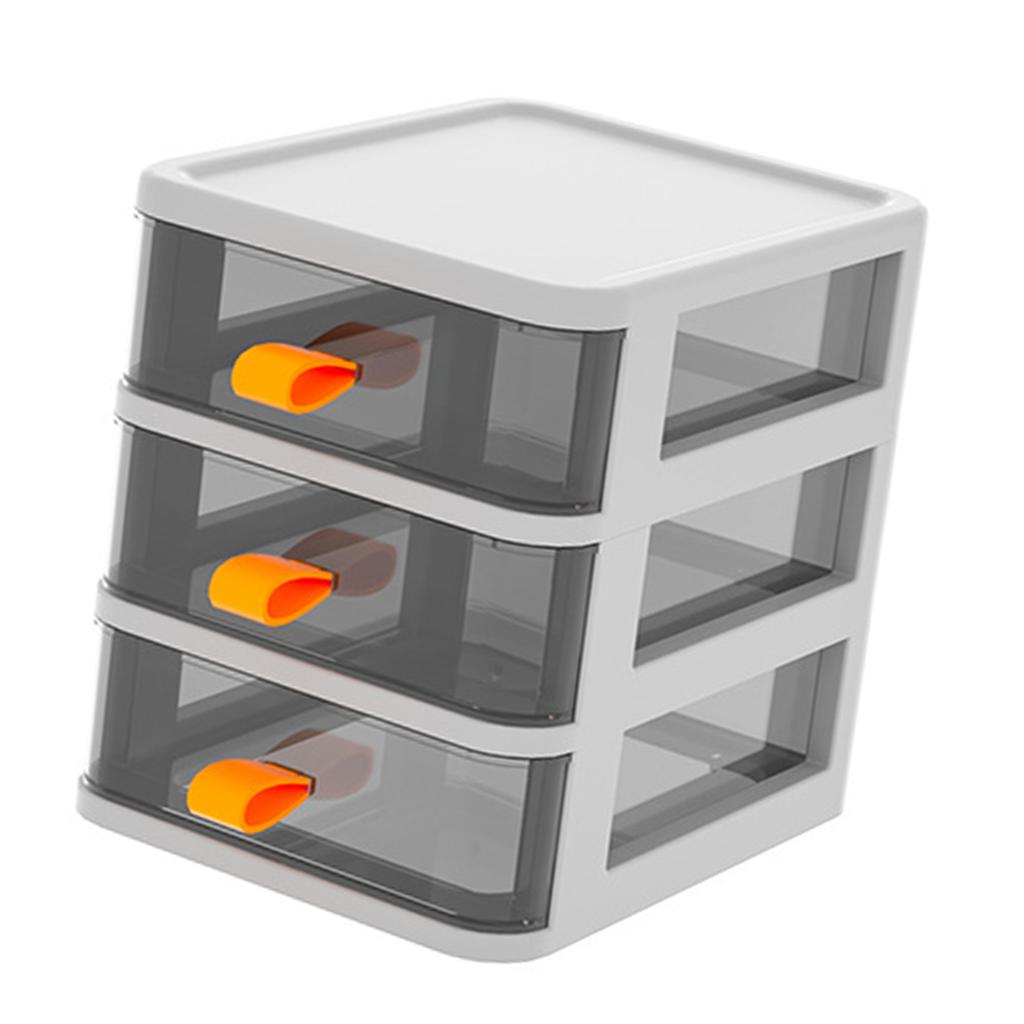 Schreibtisch-Aufbewahrungsbox vom Typ Schublade Transparentes Schreibtisch-Schreibwaren-Organizer mit orangefarbenem Griff 3 Schichten
