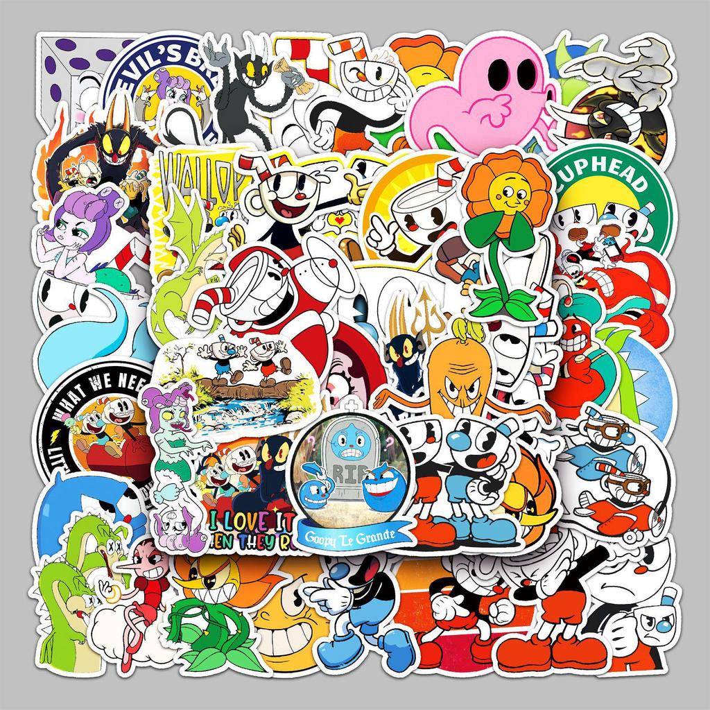 50pcs Cartoon Tea Cup Head Stickers: Waterproof, Creative Decorations for Suitcases, Scooters, Tablets, and Computers