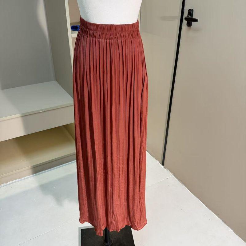 

Gentle and Pendant Elastic Waist Pleated Skirt Brick Red 38