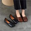 Retro Soft Soled Flat Shoes Square Toe Genuine Leather Versatile Women's Slip-on Shoes
