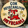 Metal Poster Round Wall Art 20cm Vintage Turkish Happy Dog Sign for Living Room