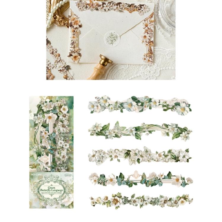 10Pieces Flower Border Sticker Flower Decorative Sticker Scrapbooking Sticker for Journal Planner Photo Frame Packaging