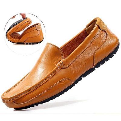 Mode Echte Lederschuhe Herren Slipper Flache Freizeit-Fahrschuhe Marke Herrenschuhe Schwarz Gelb Blau Weich