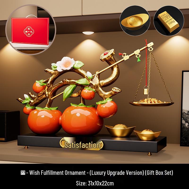 Luxury Ruyi Chinese Persimmon Ornament - Premium Living Room & Entryway Decoration, Perfect for Housewarming & Annual Gift Celebrations.