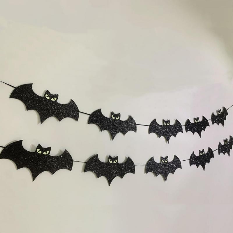 1pcHalloween Glowing Bat Banner Festival Party Glowing Eyes Bat Flag Decoration Hanging Ornament Outdoor Garden Hanging Decorati