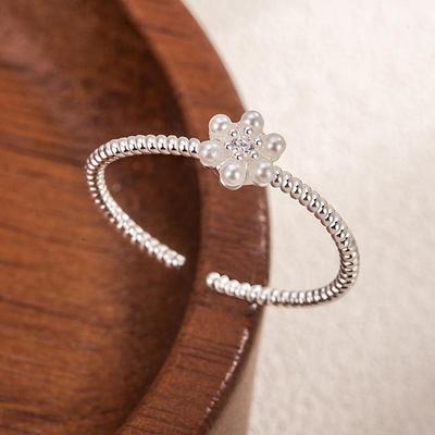 New Pearl Flower Adjustable Women's Luxury Ring – Exquisite Open Band for Index Finger