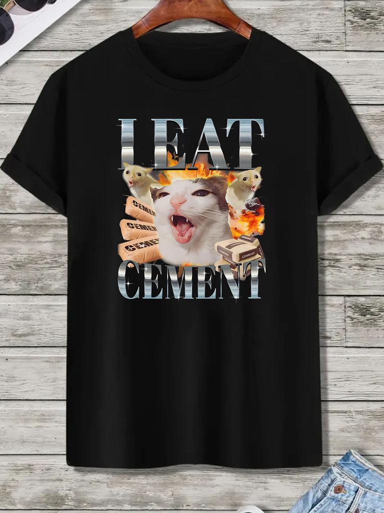 Mens Cursed Cat Meme TShirt with LEAT CEMENT Sorry I Was Reading a Book Text Funny Sarcastic Retro Vibe