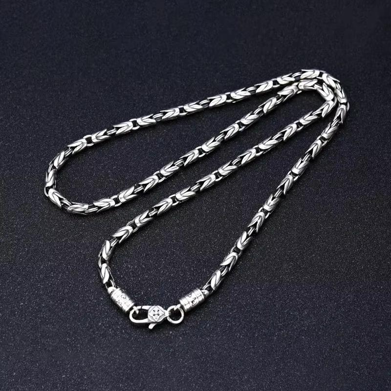 New Fashion S925 Silver Necklace for Men Retro 6MM Thick Six-Character Mantra Trendy Personality Jewelry
