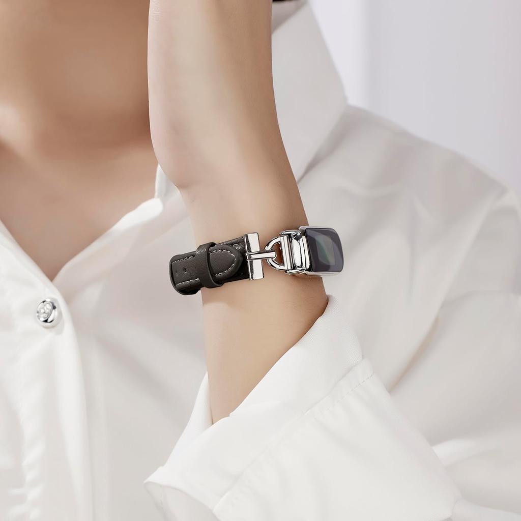 Leather Bands Compatible with Fitbit Inspire 3 Bands, Replacement D-Shaped Watch Straps Soft Wristband for Fitbit Inspire 3 Fitness Tracker Women&Men