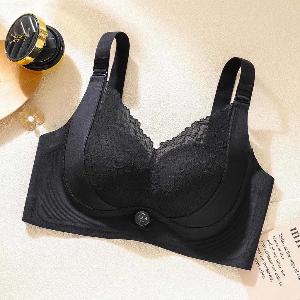 Retro light luxury gathering lace underwear small breasts show big soft support natural latex mulberry silk massage cup bra