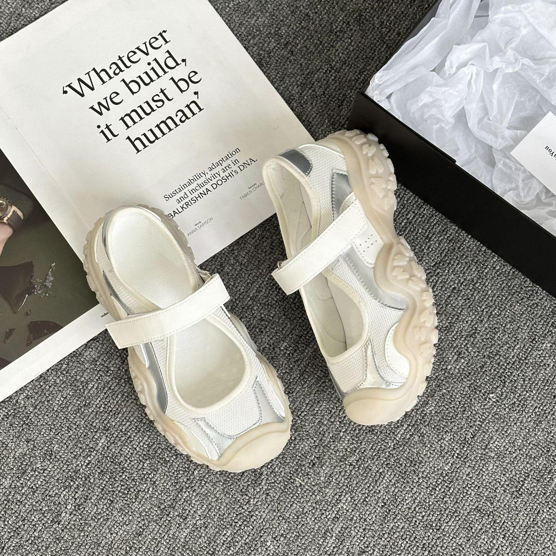 

Белые туфли Мэри Джейн на липучке на толстой подошве, женские туфли с большой головой, повседневные летние туфли-лодочки 40