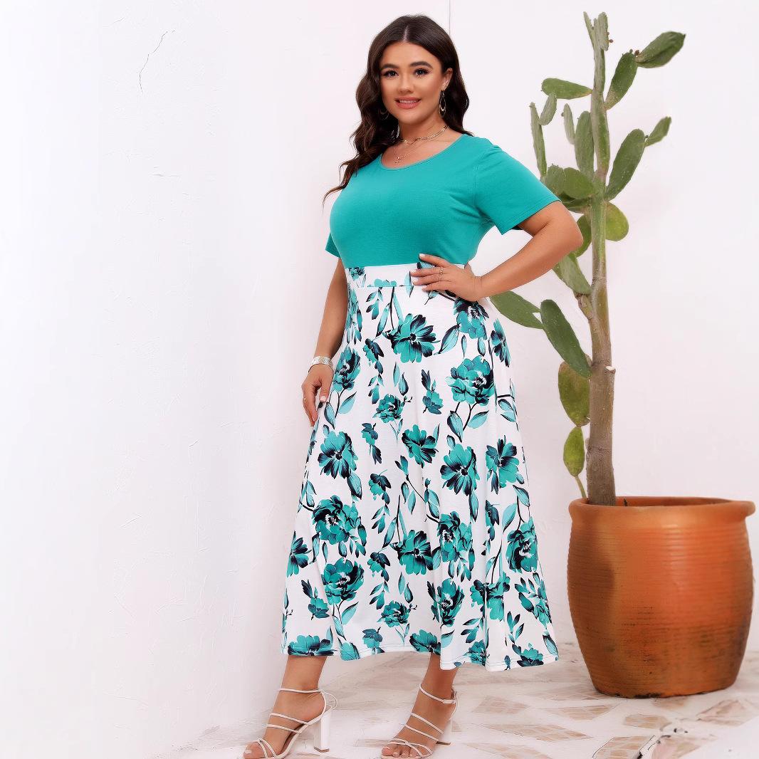 

Женское платье QICED размера сливы с элегантной и стильной печатной лоскутной отделкой, круглым вырезом, приталенной талией и широким подолом. XXXXL небесно-голубой