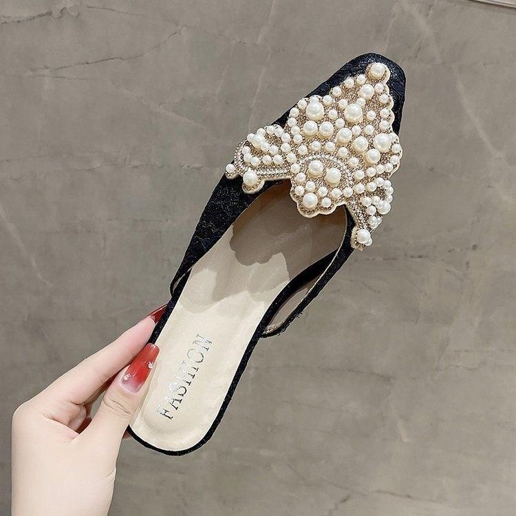 Package Head Style Flat Toe Womens Loafers With Pearl Waterdiamond Decor For Casual Daily Wear