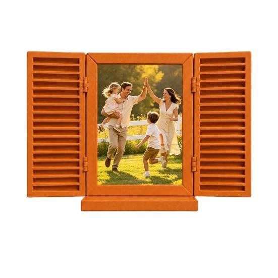 Key Holder with Hidden Storage Shelf, Mediterranean-Style Window Frame Photo Display Stand, Functional Entryway Organizer with Blinds Decor