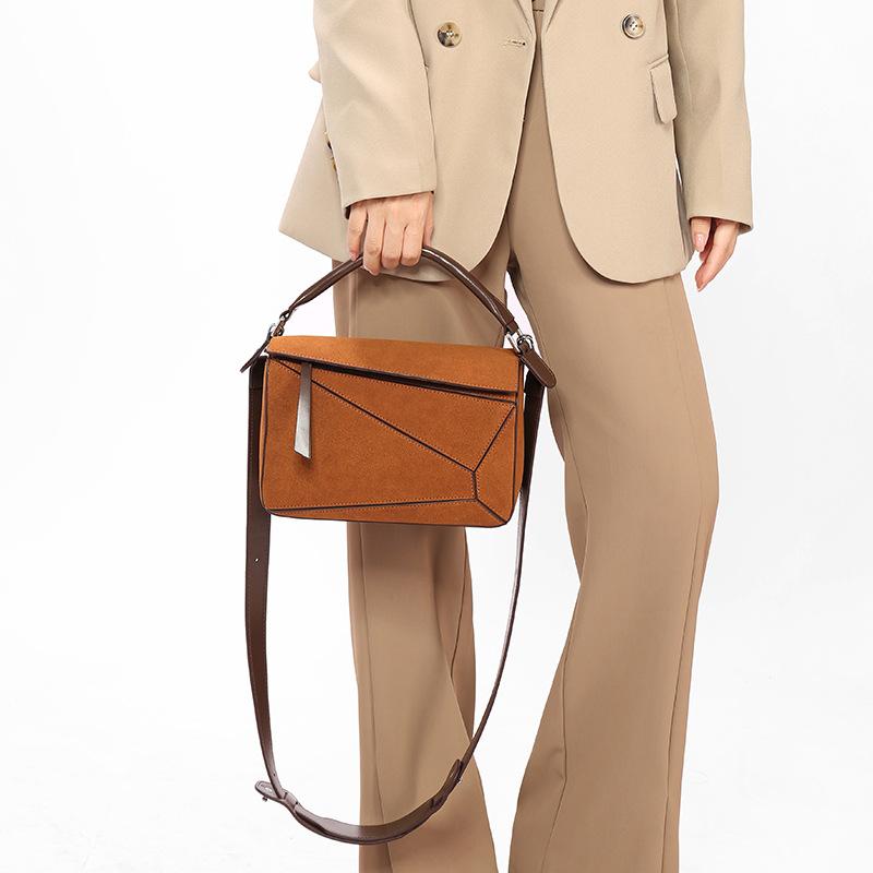 2024 Spring/Summer New Women's Bag Mini Geometric Bag Soft Leather Pillow Bag Single Shoulder Crossbody Bag Patchwork Quilted Handbag