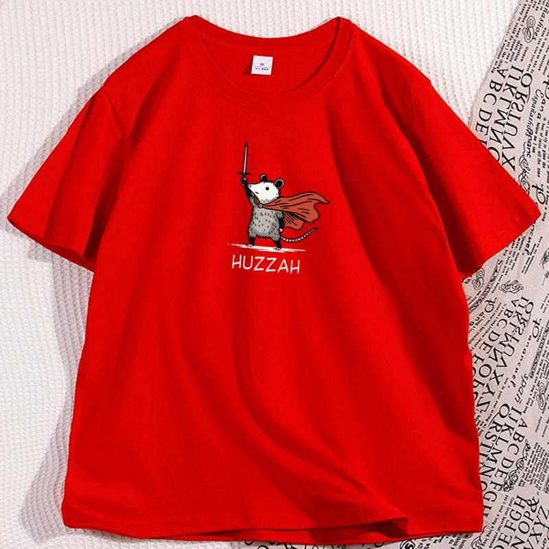 Huzzah Rat with Sword Tshirt Funny Huzzah Graphic Rat Knight Graphic T Shirts Causal Cotton Short Sleeve Round Neck Clothing S