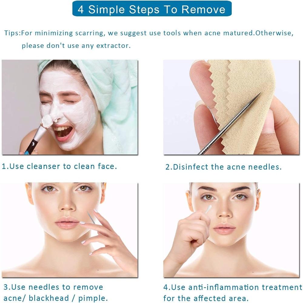 Acne Needle Tool Sets 5 Pcs Stainless Steel Blackhead Remover Pimple Tweezers Extractor Comedone Extractor Tool Blemish Remover Kit with Case