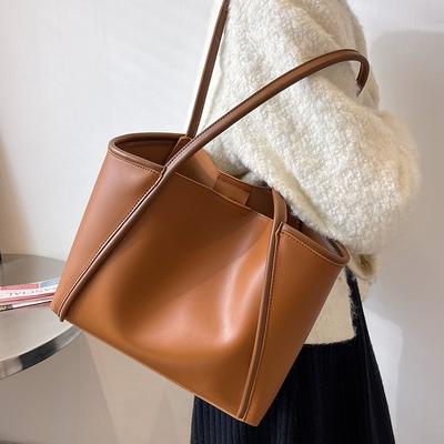 Herfst Winter Retro Dames Tote Bag Klassieke Textuur Veelzijdige Dames Schoudertas PU Leer Effen Eenvoudig Grote Capaciteit Tassen