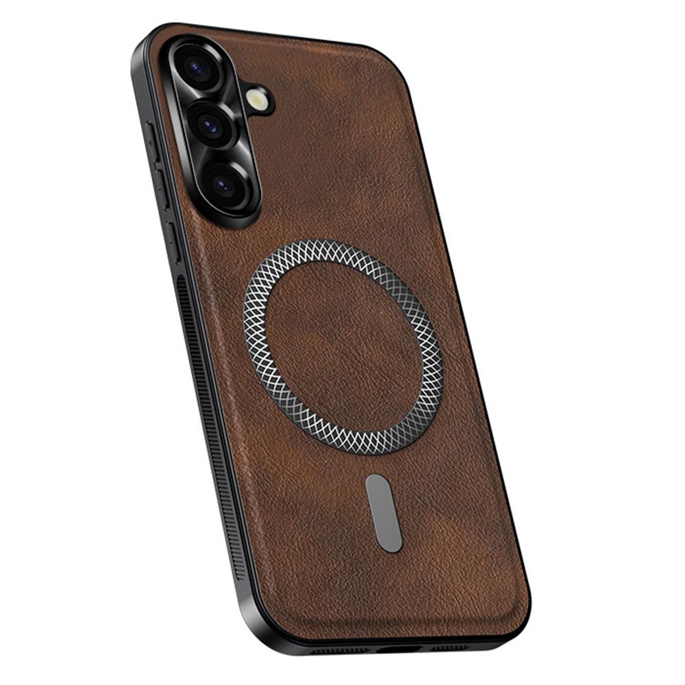 For Samsung Galaxy A55 5G Case Compatible with MagSafe PU TPU PC Phone Back Cover with Metal Lens Frame