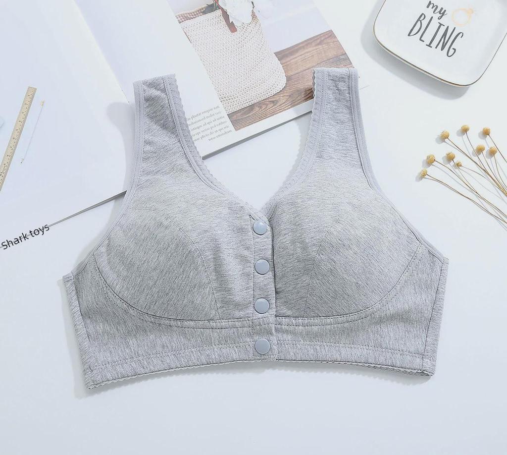 "Comfortable Front Buckle Cotton Nursing Bra: Wire-Free, Vest-Style, Large Size for Middle-Aged & Elderly"