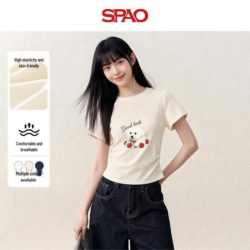 SPAO Women s Puppy Print Slim Fit T-Shirt XL