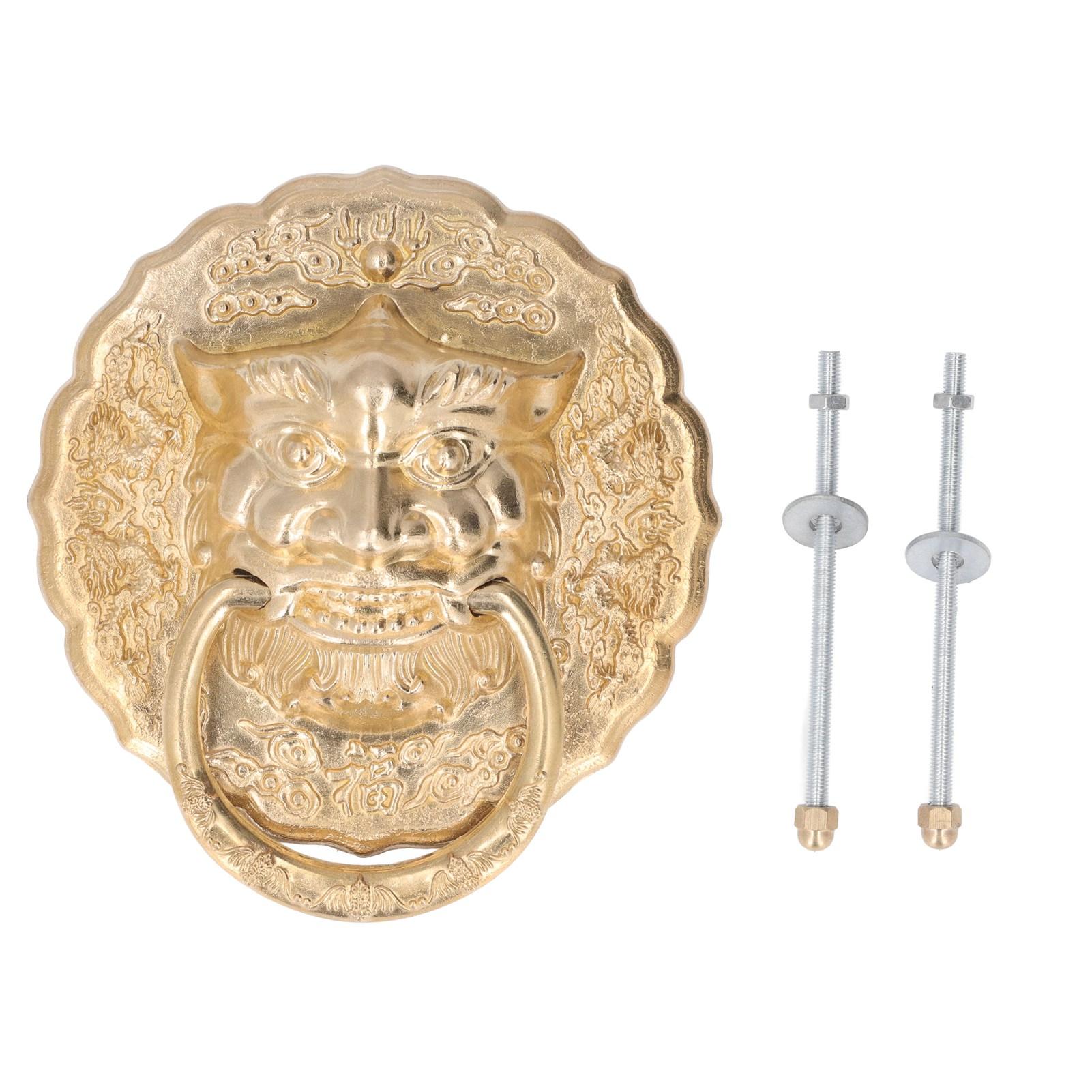 

Door Knocker Brass Material Bronze Collision Resistance Chinese Animal Head Pull Ring for Wooden