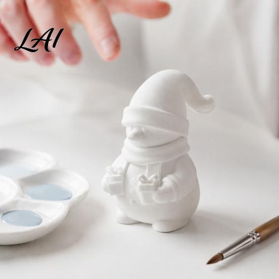Cute Snowman Sculptures 3D Printed Figurine Holding Gift Boxes DIY Paintable Christmas Holiday Home Window Accents Ornament Winter Desktop