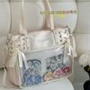 College Style Crossbody Bag with Ribbon Large Capacity for Class Book Carrying Mailman Bag Girls Bow JK Shoulder Ita Bag Handbag