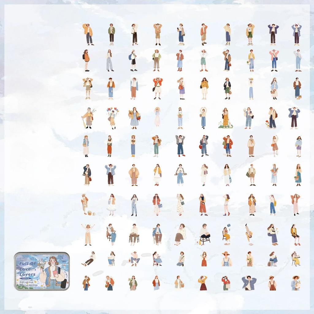 100-Sheet Cute Cartoon Girl Character Sticker Adorable Designs for Hand Account Decoration DIY Crafts