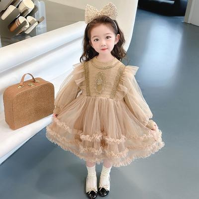 Mädchen Kleid Frühling Herbst Süße Mesh Prinzessin Puffy Langarm Kleider Baby Kinder Mode Kleidung Geburtstag Party Ballkleid