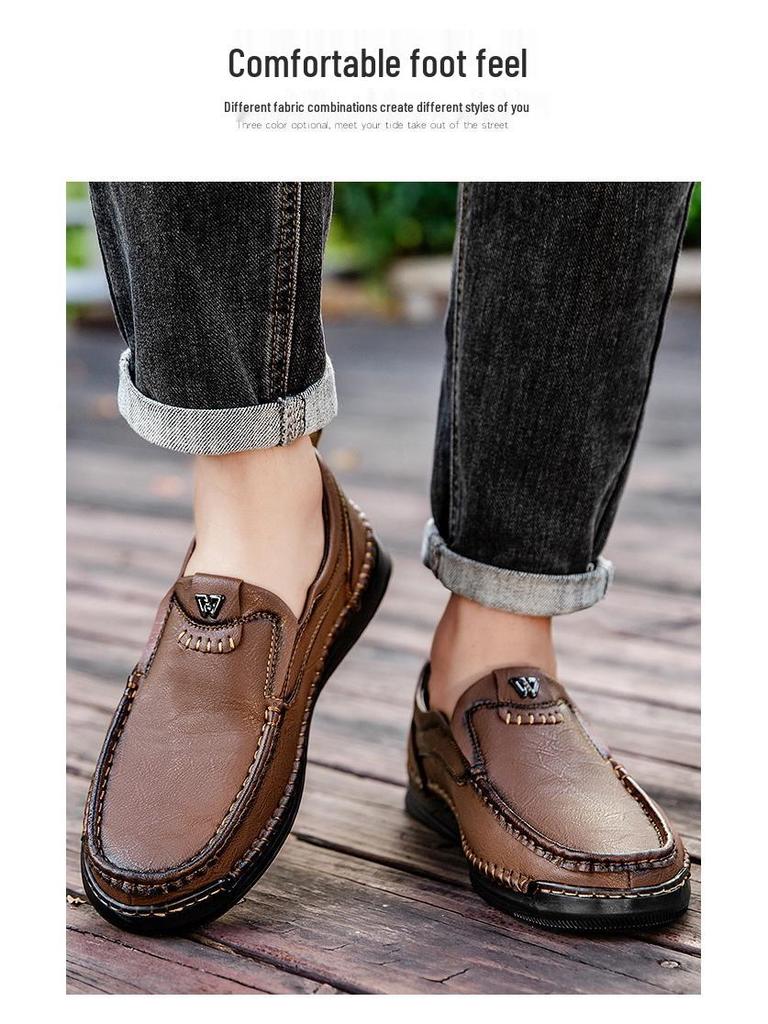Men's Soft-Soled Leather Slip-On Loafers - Lightweight Casual Design