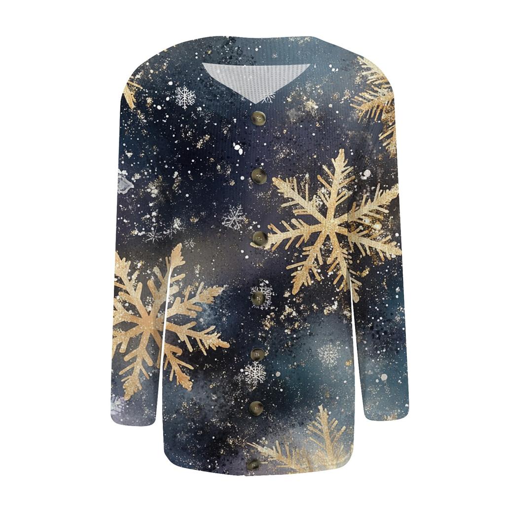 Damen Mode Print Langarm Strickjacke mit Knopfleiste