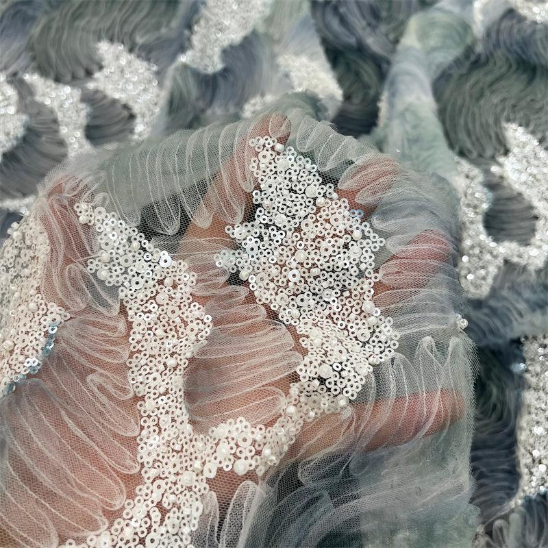 Luxurious Pearl Beaded Embroidery Fabric High Quality Lace Sequin Tulle Lace Designer Fabric For Diy Sewing Dress Clothes