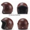 PU Leather Helmet 3/4 Motorcycle Chopper Bicycle Helmet Exposed Vintage Motorcycle Helmet & Goggles Mask Half Face Helmet