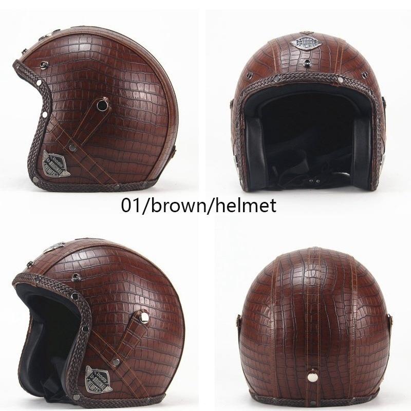 PU Leather Helmet 3/4 Motorcycle Chopper Bicycle Helmet Exposed Vintage Motorcycle Helmet & Goggles Mask Half Face Helmet