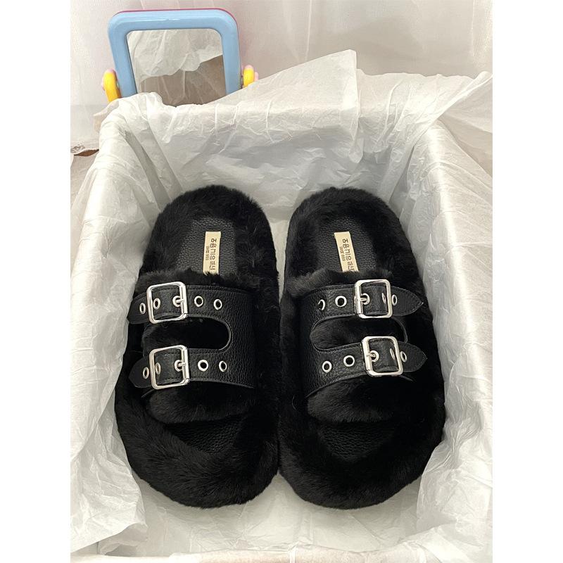 

Mao Mao slippers women s autumn and winter wear 2025 new Internet celebrity explosion fashion thick bottom plush cotton slippers ins tide 35 чёрный