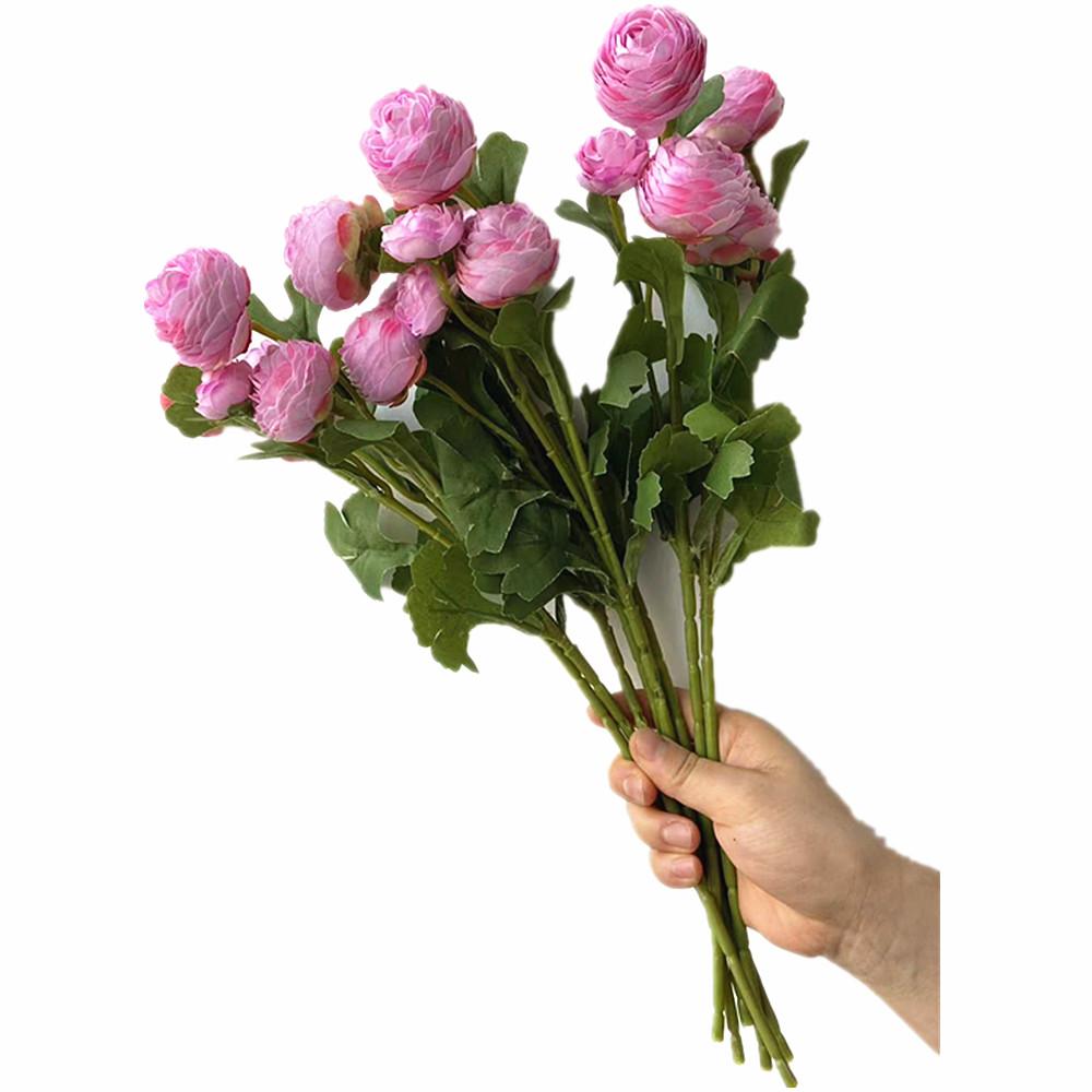 10pcs Artificial Ranunculus Asiaticus Flower Branch 3 Heads Silk Persian Buttercup Blossom for Floral Decoration Peony