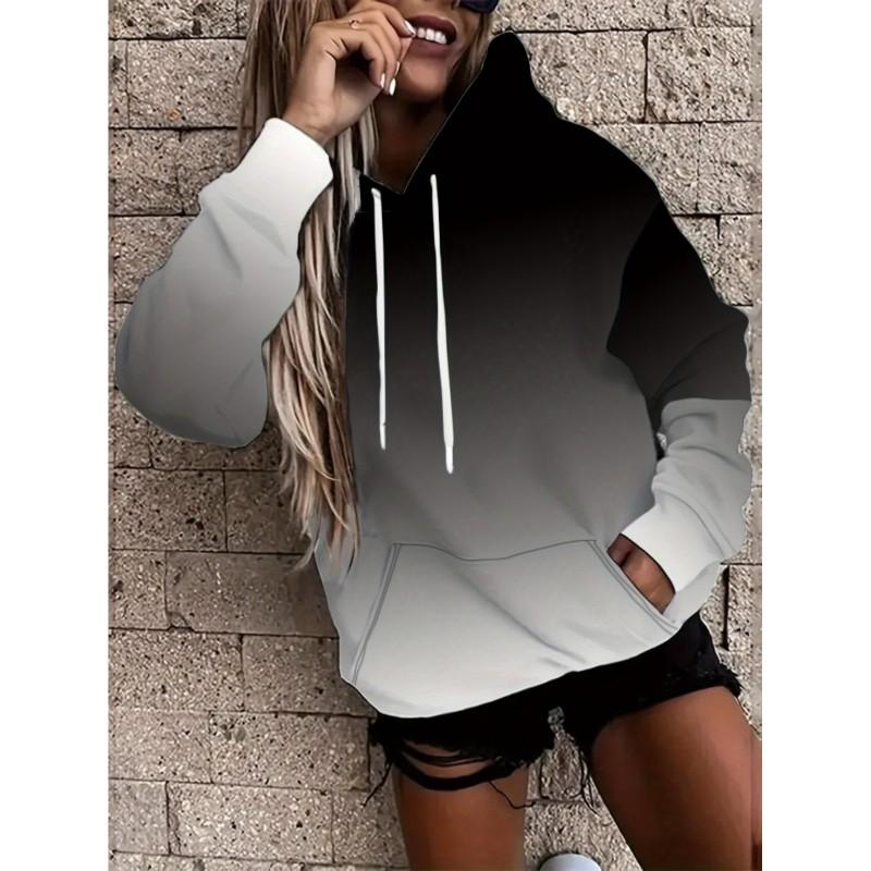 Womens Floral Print Hooded Sweatshirt Soft Comfortable Casual Pullover Daily Wear