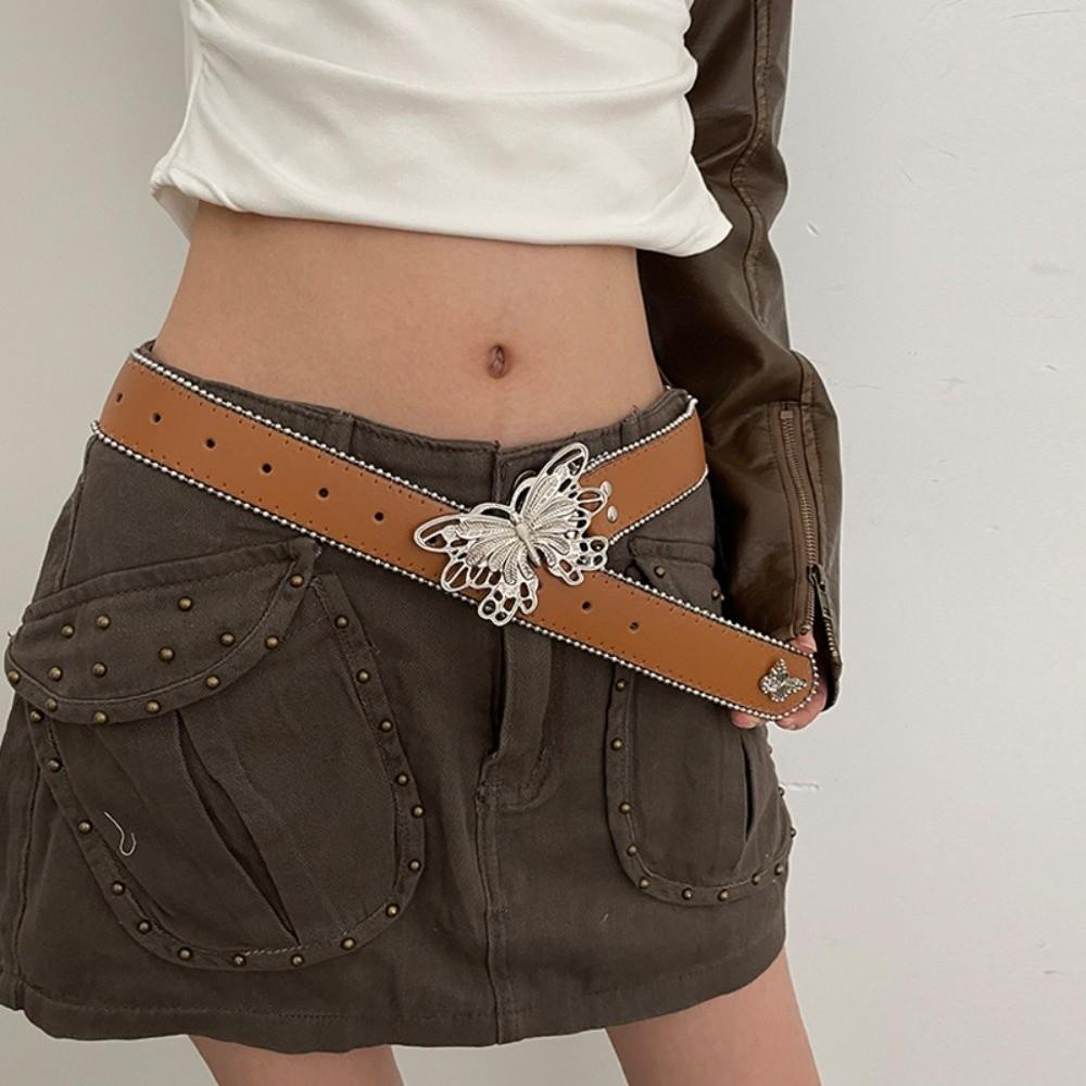 Butterfly Buckle Women's Belt PU Waistwear New Decorative Belt Jeans Accessories