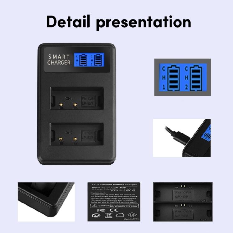 LP E17 LCD Screen Battery Charger, Dual Channel for  EOS Rebel T6i 750D