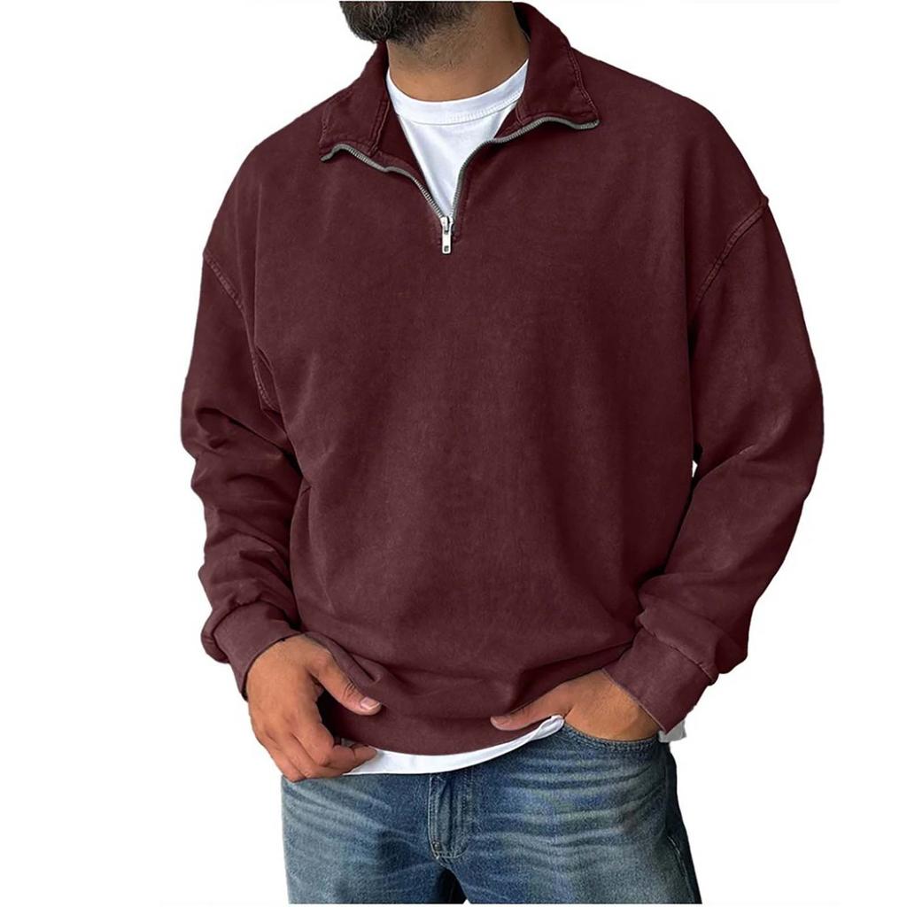 Men's Pullover Mock Neck Cotton Sweatshirt  Solid Long Sleeve Top For Fall Winter