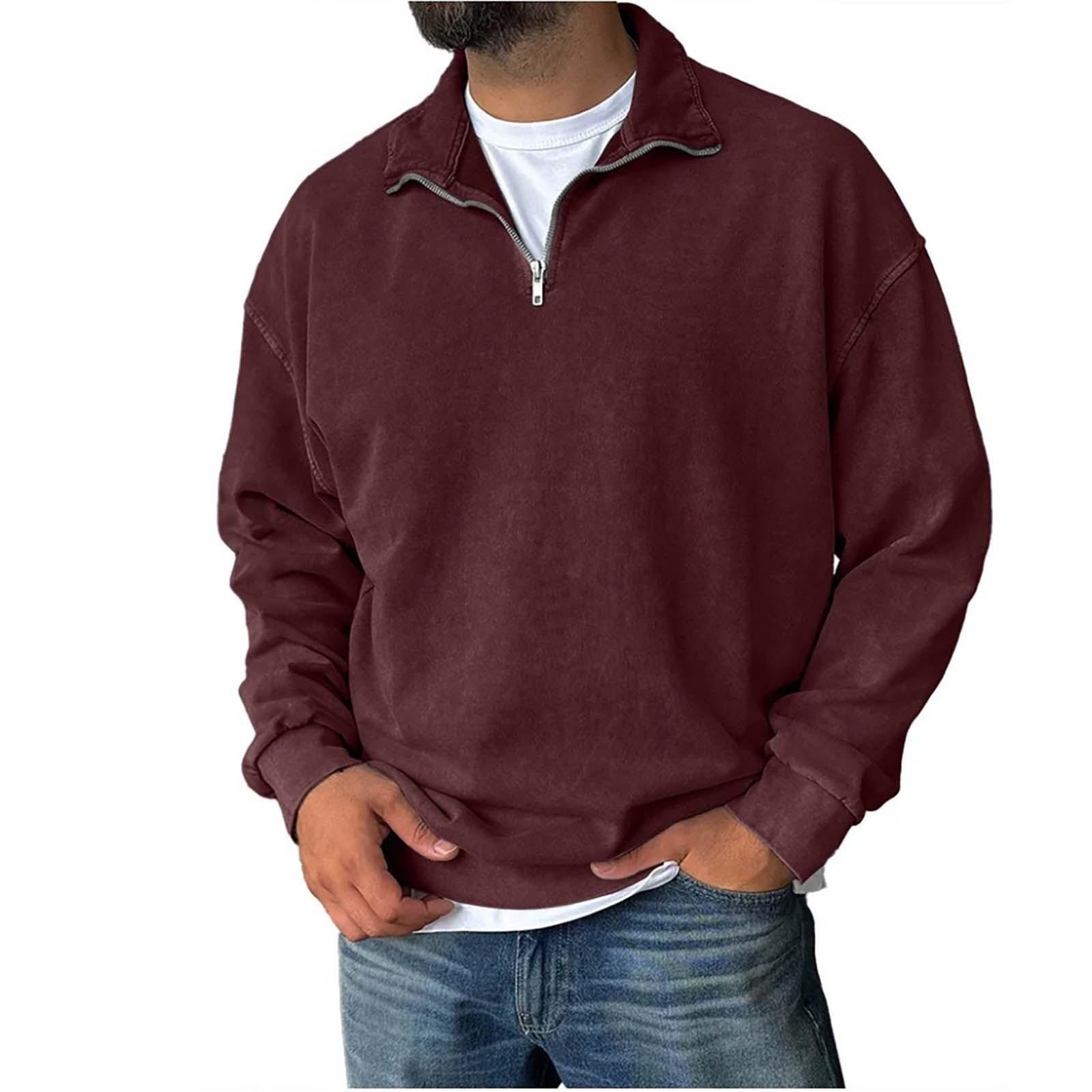 

Men s Pullover Mock Neck Cotton Sweatshirt Long Sleeve Top For Fall Winter XXL червоний
