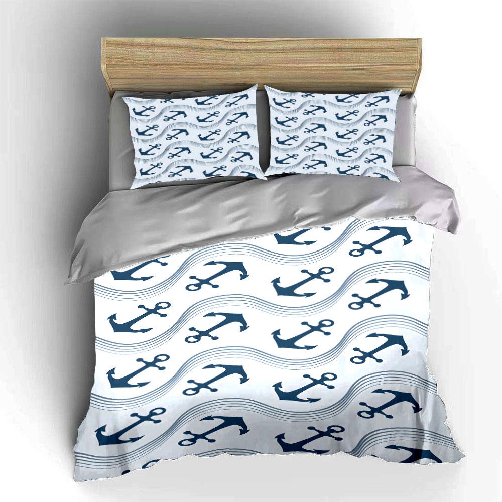 Blue Anchors with Waves. Bedding Sets Duvet Cover Sets Duvet Covers Pillowcases(1*Duvet Cover 2*Pillowcases Without Duvet Insert)